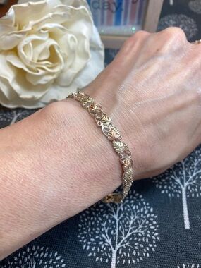 C. CO 12k Sterling Grape Leaf Link Bracelet - tri tone